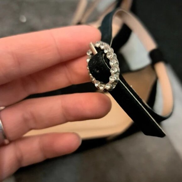 3 Strap Small Heel Black Feux Suede Size 5 - Picture 4 of 5